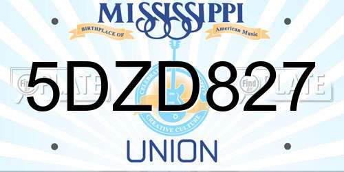 5DZD827 Mississippi License Plate
