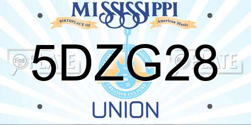 5DZG28 Mississippi License Plate