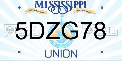 5DZG78 Mississippi License Plate