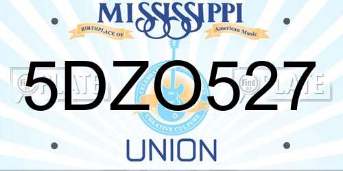 5DZO527 Mississippi License Plate