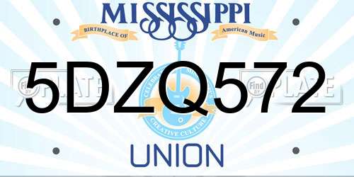 5DZQ572 Mississippi License Plate