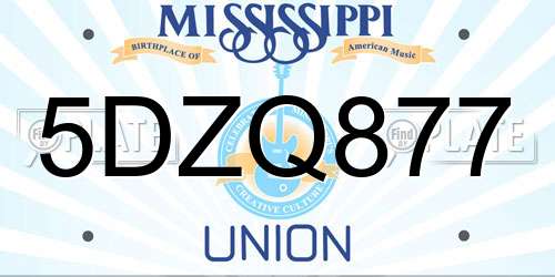 5DZQ877 Mississippi License Plate