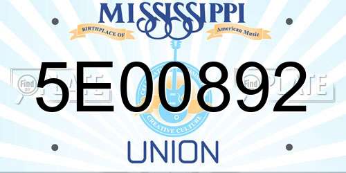 5E00892 Mississippi License Plate
