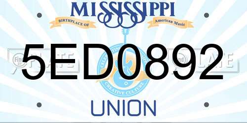 5ED0892 Mississippi License Plate