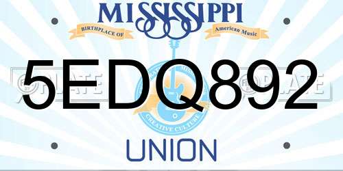 5EDQ892 Mississippi License Plate