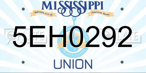 5EH0292 Mississippi License Plate