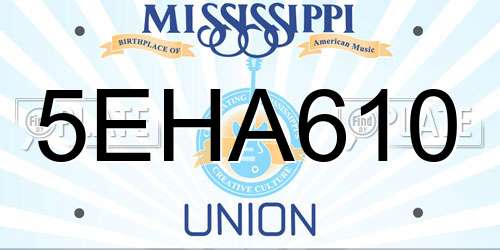 5EHA610 Mississippi License Plate