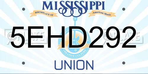 5EHD292 Mississippi License Plate