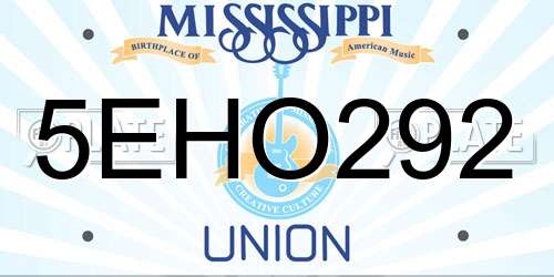 5EHO292 Mississippi License Plate