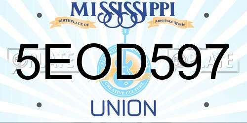 5EOD597 Mississippi License Plate