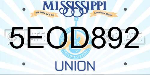 5EOD892 Mississippi License Plate