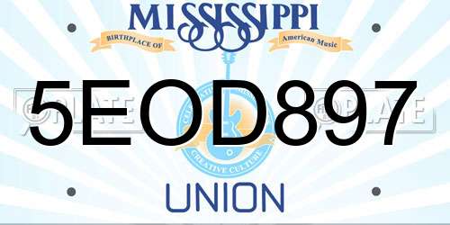 5EOD897 Mississippi License Plate