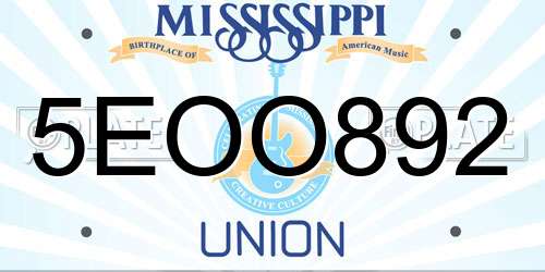 5EOO892 Mississippi License Plate