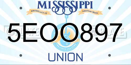 5EOO897 Mississippi License Plate