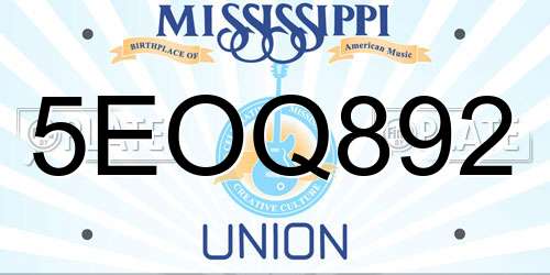 5EOQ892 Mississippi License Plate