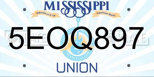 5EOQ897 Mississippi License Plate