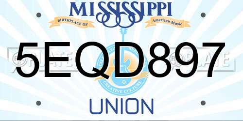 5EQD897 Mississippi License Plate