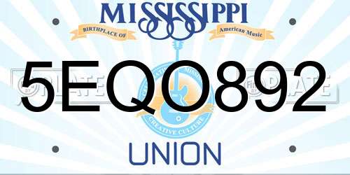 5EQO892 Mississippi License Plate