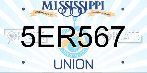 5ER567 Mississippi License Plate