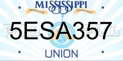 5ESA357 Mississippi License Plate