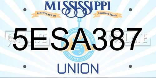 5ESA387 Mississippi License Plate