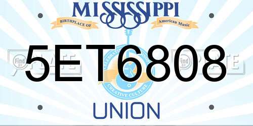 5ET6808 Mississippi License Plate