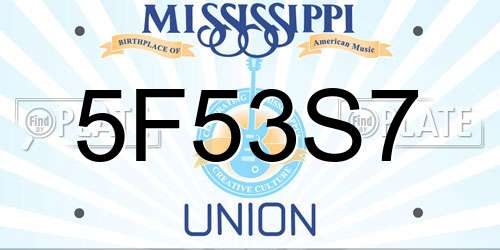 5F53S7 Mississippi License Plate