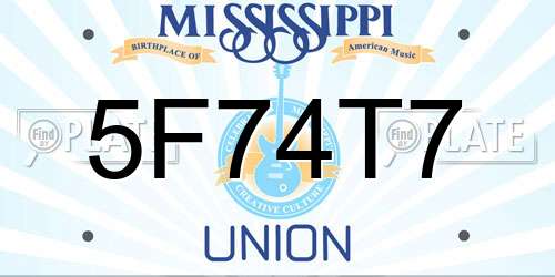 5F74T7 Mississippi License Plate