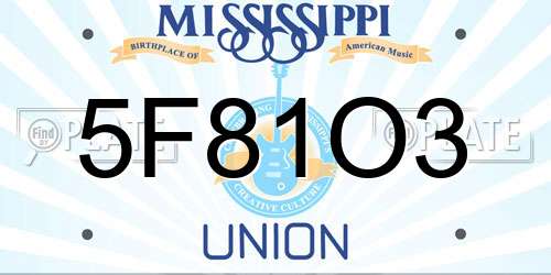 5F81O3 Mississippi License Plate