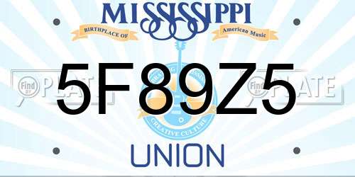 5F89Z5 Mississippi License Plate