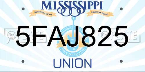 5FAJ825 Mississippi License Plate