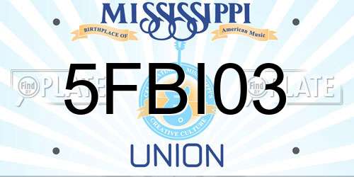 5FBI03 Mississippi License Plate