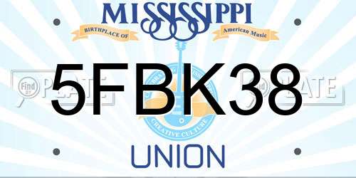 5FBK38 Mississippi License Plate
