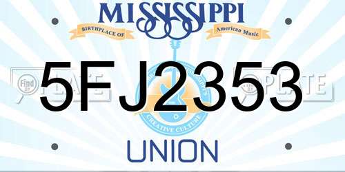 5FJ2353 Mississippi License Plate