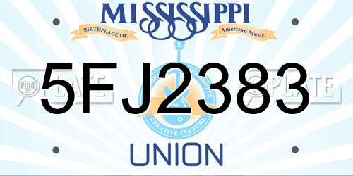 5FJ2383 Mississippi License Plate