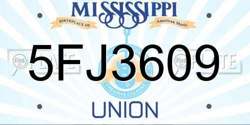 5FJ3609 Mississippi License Plate