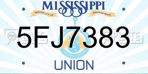 5FJ7383 Mississippi License Plate