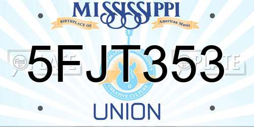 5FJT353 Mississippi License Plate