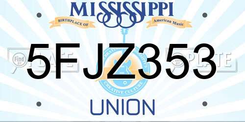 5FJZ353 Mississippi License Plate
