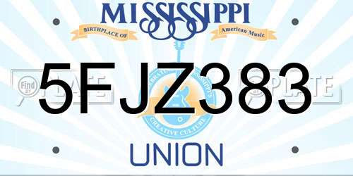 5FJZ383 Mississippi License Plate
