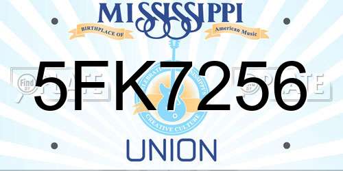 5FK7256 Mississippi License Plate