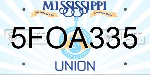 5FOA335 Mississippi License Plate