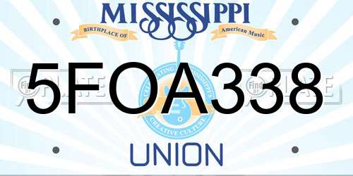 5FOA338 Mississippi License Plate