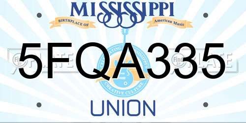 5FQA335 Mississippi License Plate