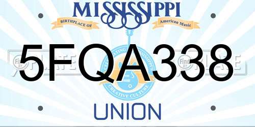 5FQA338 Mississippi License Plate