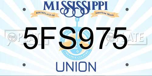 5FS975 Mississippi License Plate