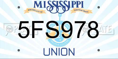 5FS978 Mississippi License Plate