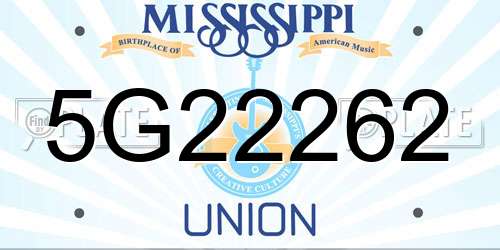 5G22262 Mississippi License Plate