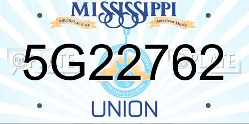 5G22762 Mississippi License Plate