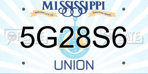 5G28S6 Mississippi License Plate